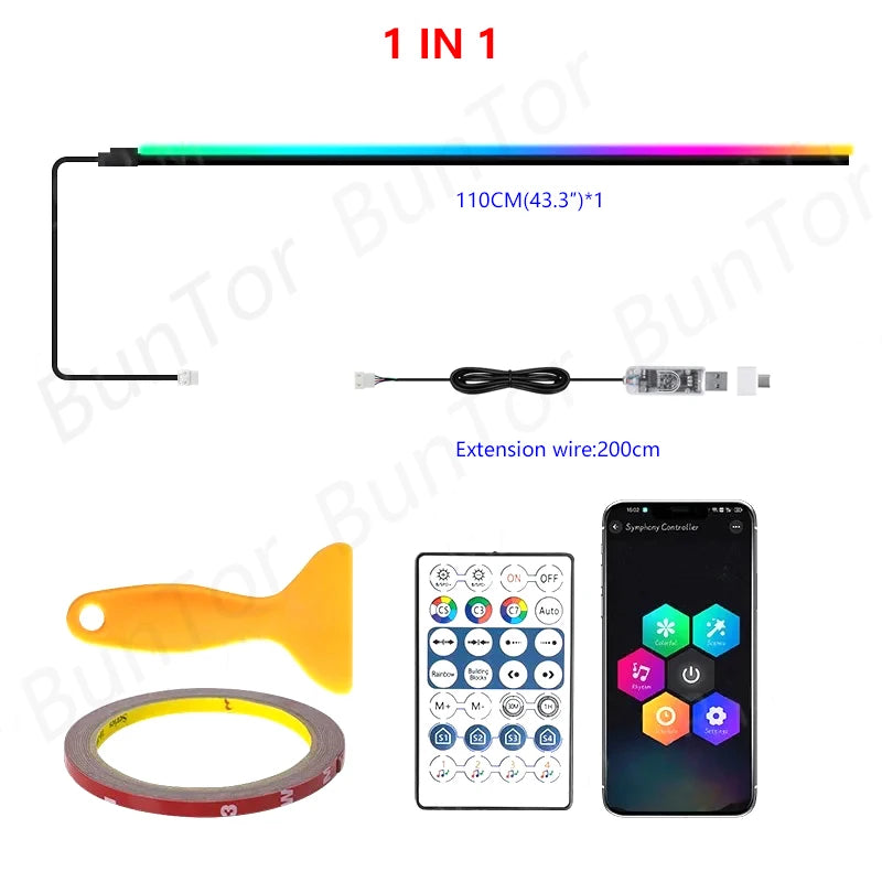 10/6/4/2/1 IN 1 Car Full RGB LED Ambient Rainbow Light Strip/ USB Dream Symphon music Atmosphere Lamp with App Remote Control