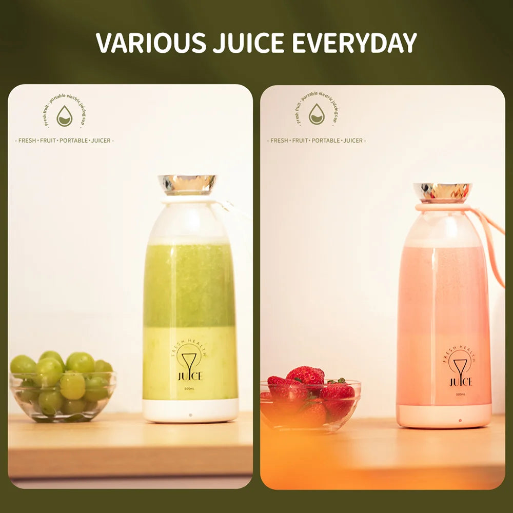 500ml Portable 2400mAh Wireless Fruit Mixers USB juicer Fresh Juice Bottle Blender Plus 6 Blades Food Milkshake Ice Crush Cup