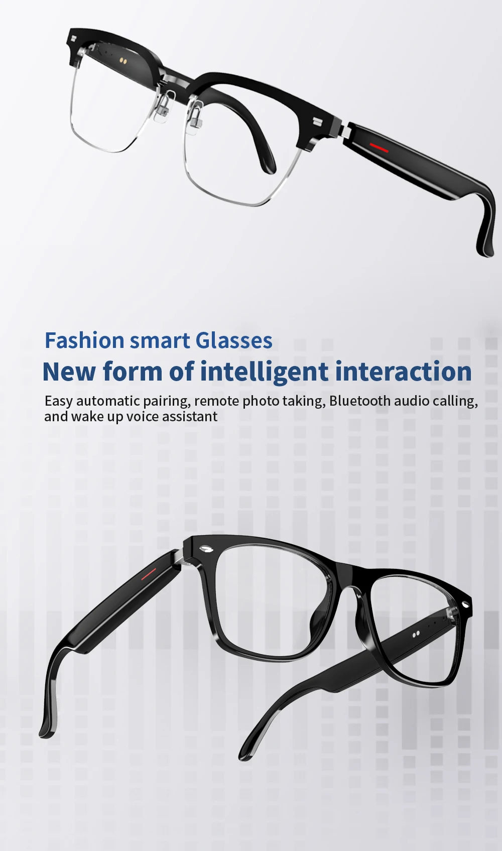 SENBONO E13 Smart Glasses with Blue Light Filter Lenses, Built-in Mic & Speakers, Touch Controls, Voice Assistant for Calls & Music, Android/iOS Compatible