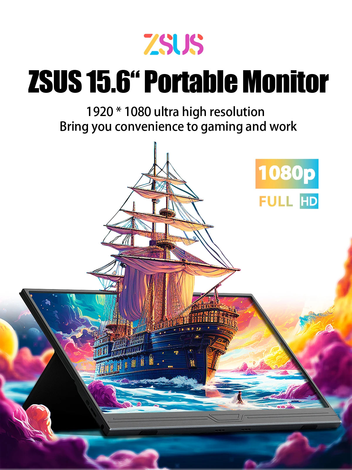 ZSUS 15.6-Inch Portable Monitor 1080P HDR 16:9 Low Blue Light For XBox PS4 / 5 Switch Cell Phone PC Loptop Extension - Nova Electronics