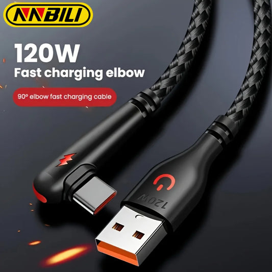 NNBILI 120W fast charging USB to Type-C cable, nylon braided, 90 ° elbow design with high power output suitable for Huawei oppo - Nova Electronics