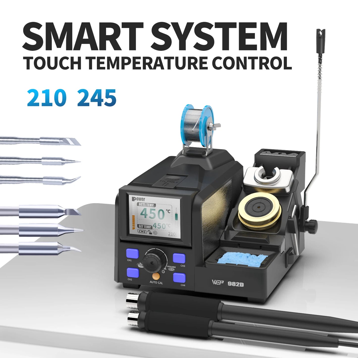 WEP 982D Precision Soldering Station 150W Rapid Heating Auto Calibration Professional Iron for SMD IC Repair C245 C210 982D-II - Nova Electronics
