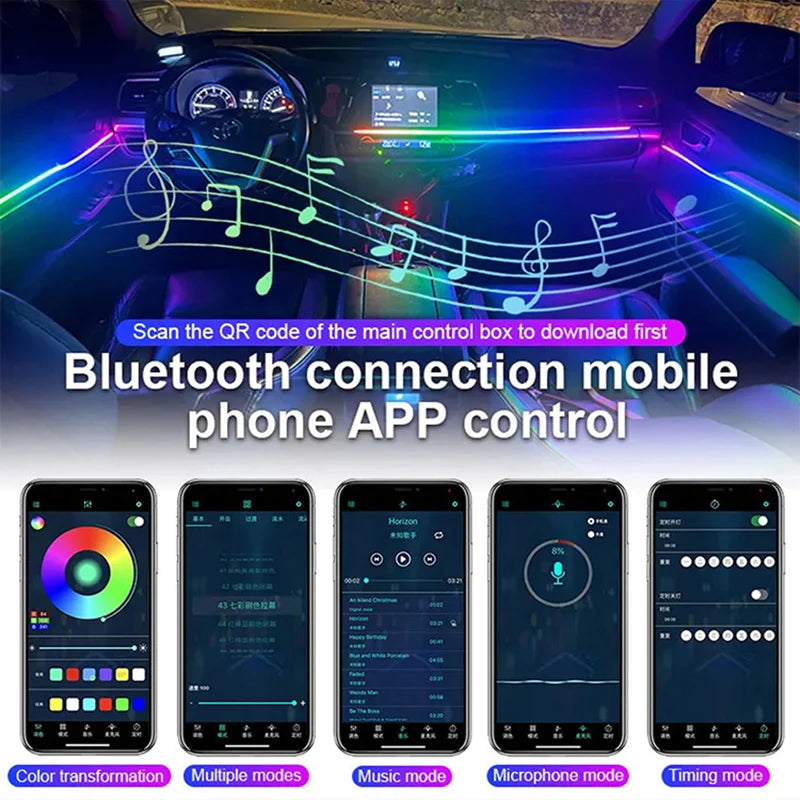 10/6/4/2/1 IN 1 Car Full RGB LED Ambient Rainbow Light Strip/ USB Dream Symphon music Atmosphere Lamp with App Remote Control