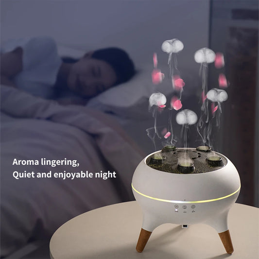 Jellyfish Flame Humidifier Aroma Diffuser 350 ml, 24 V RGB Night-Light, Remote-Controlled 13-30 ml/h Mist, 4H/8H Timer, Ultra-Quiet 36 dB for Gaming Setup, Bedroom & Office, EU/US Plug