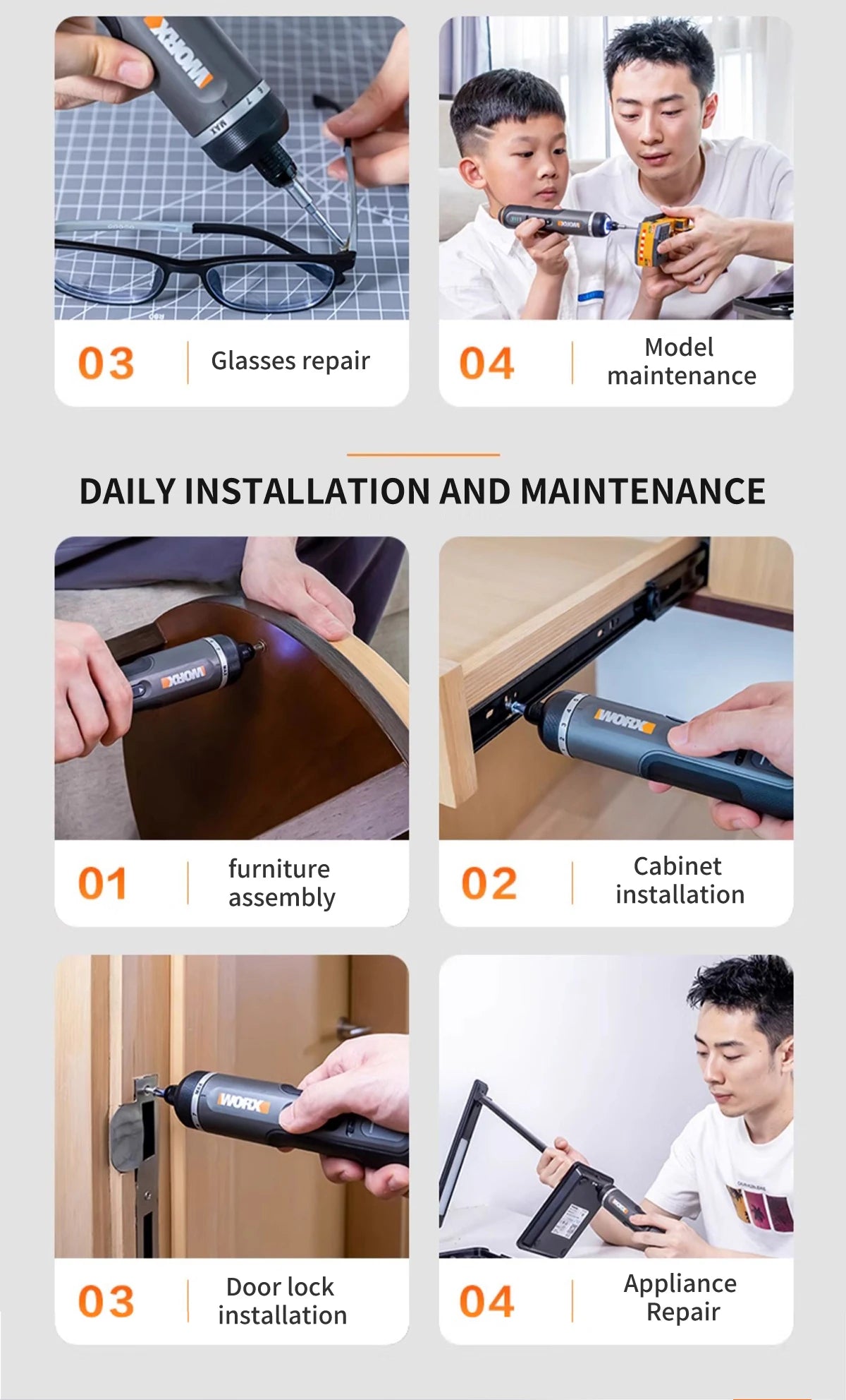 Worx 30 Bit Sets Power Tools WX242 Electrical Screwdriver Sets Smart Cordless drill Screwdrivers USB Rechargeable Handle 4V DIY - Nova Electronics