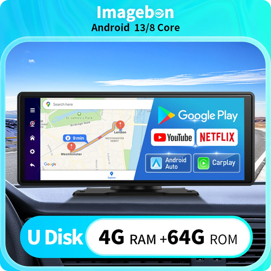 Smart 10.26" Touchscreen Dash Cam with Android 13 | Dual Bluetooth 5.1, CarPlay & Wireless Android Auto | 1080P Rear Camera, GPS, Night Vision - Nova Electronics