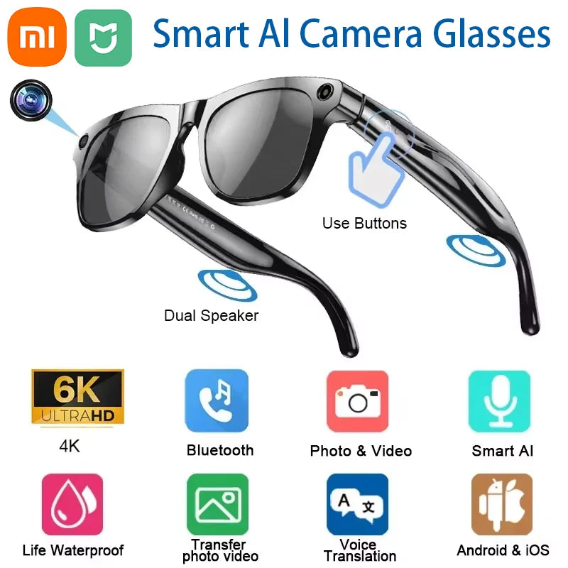 K HD AI Smart Glasses Voice Assistant ChatGPT Camera 100MP Bluetooth Calling 260mAh 30+ Hour Battery WiFi NFC Connectivity Android Compatible Hands-Free Recording Music Control Smart Eyewear