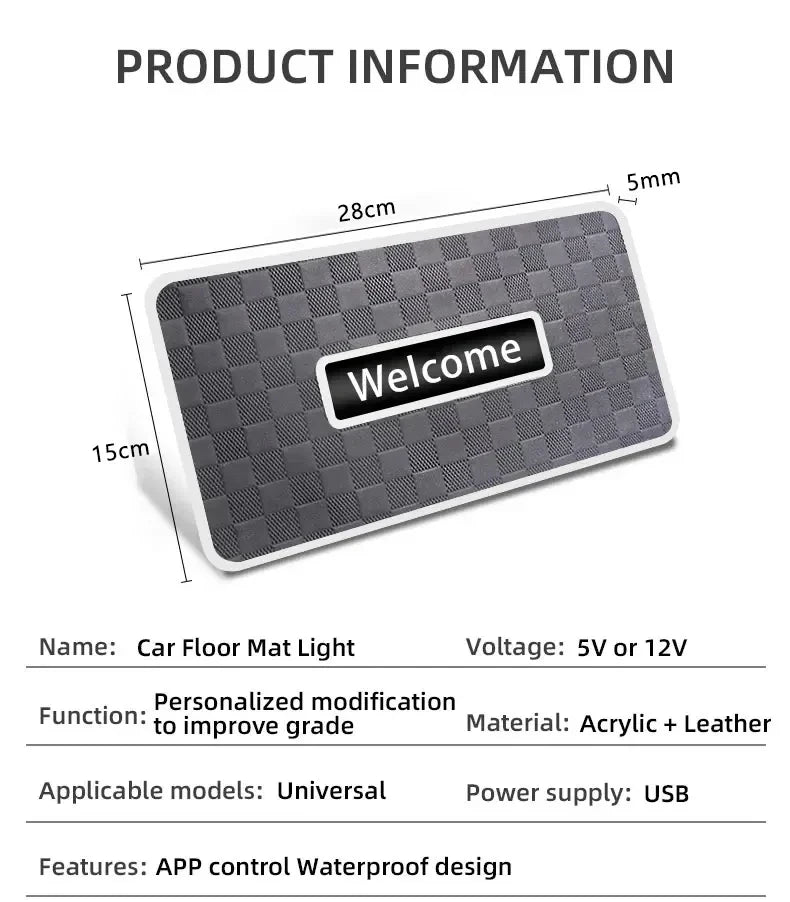 Symphony Car Foot Mat Ambient Light Welcome Logo App Control RGB Led Acrylic Car Interior Decorative Atmosphere Neon Lamp