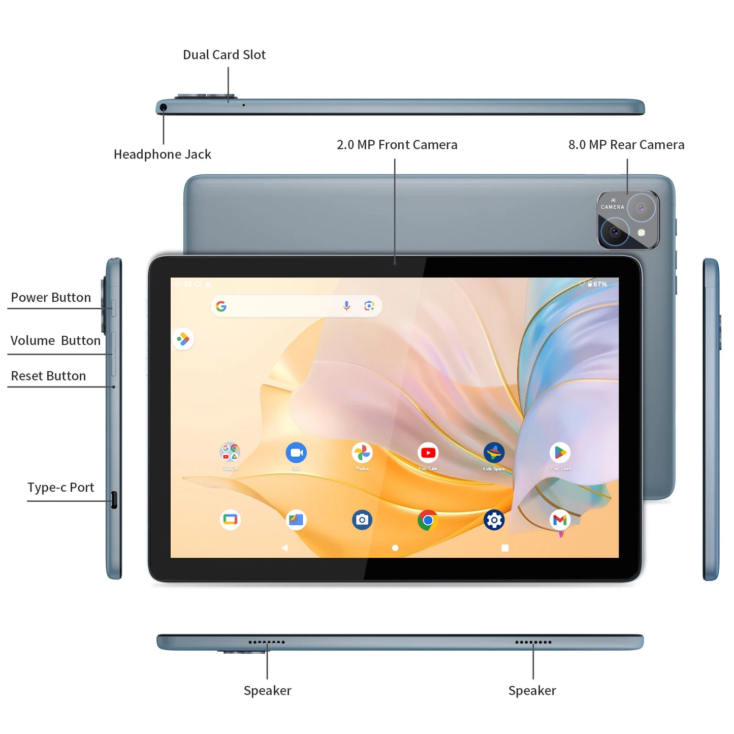 10.1" Android 14 Tablet with Keyboard & Stylus β 8GB RAM, 128GB Storage, Octa-Core, 8000mAh Battery, Dual Cameras, HD IPS Display, WiFi, Google Certified (Includes Case & Mouse) - Nova Electronics