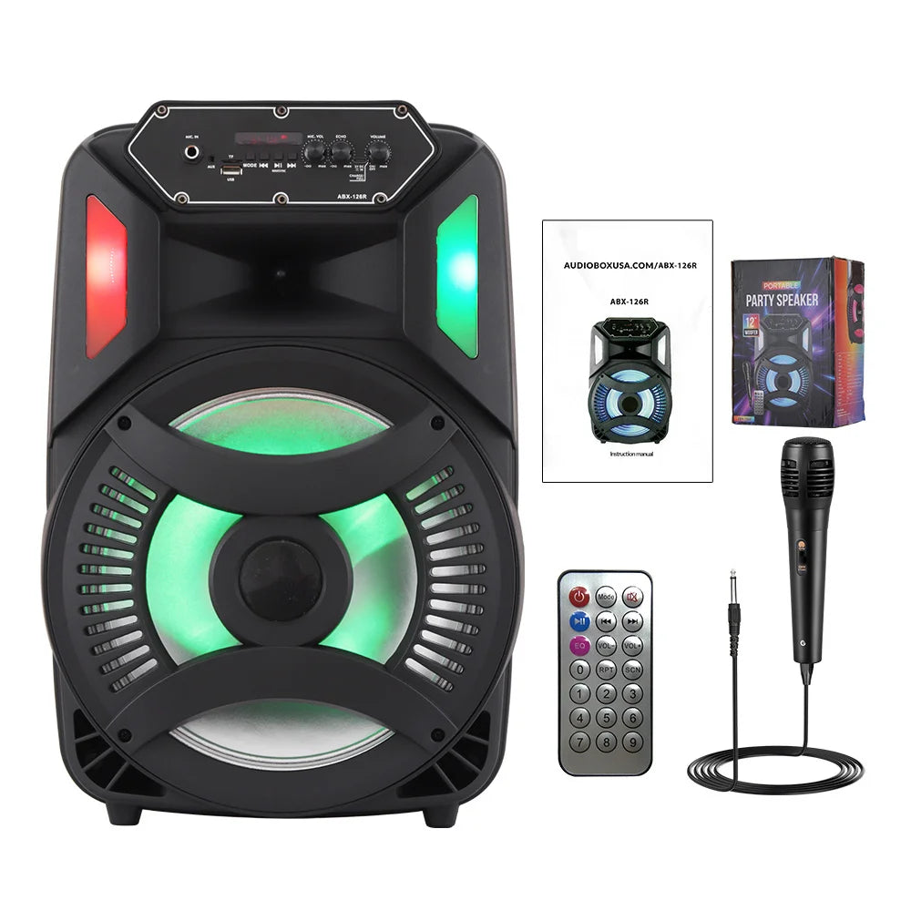 Loud Portable Bluetooth Party Speaker with 12" Subwoofer, RGB Lights & Karaoke Mic β Rechargeable Sound System for Outdoor Events, DJ Sessions, and Home Gatherings - Nova Electronics
