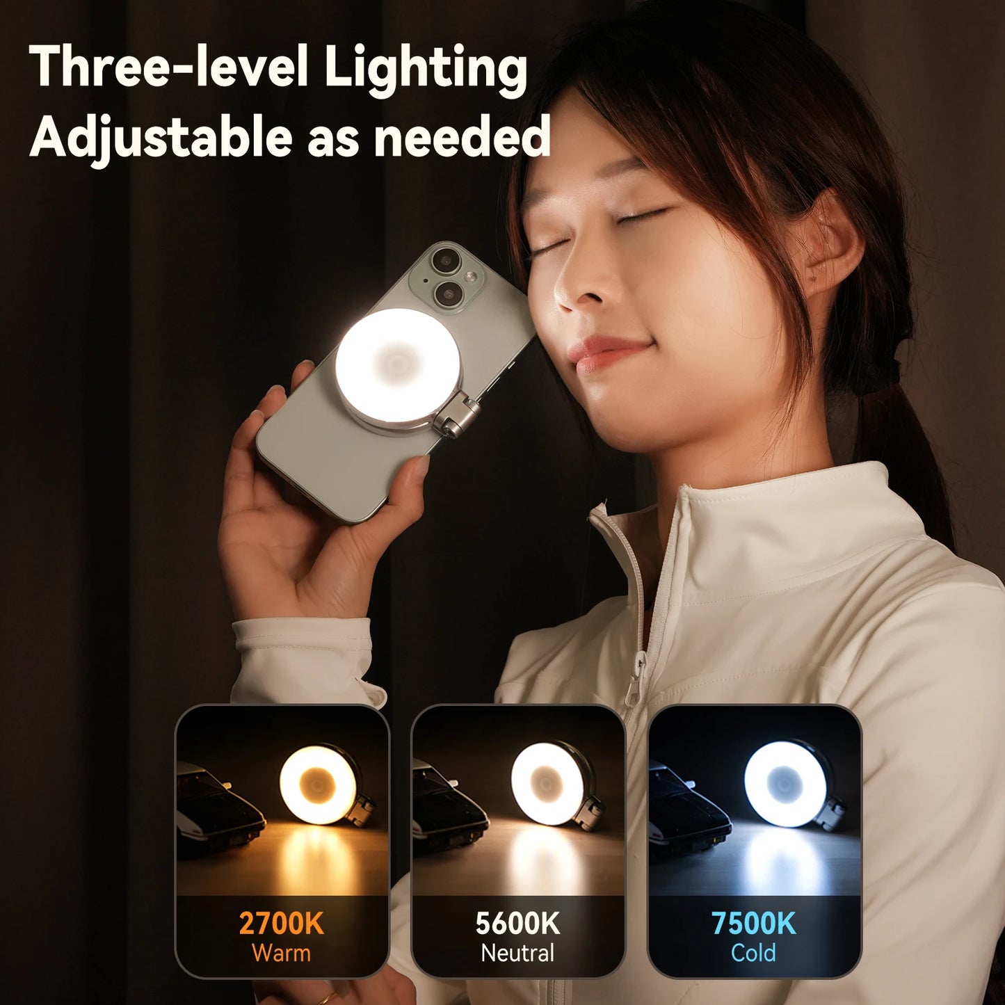 TELESIN Magnetic Fill Light Mini Selfie Light 3 Modes Adjustable Brightness for Smartphone Iphone XIAOMI HUAWEI SAMSUNG Phone