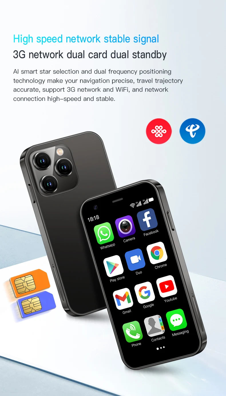 SERVO 15SE Mini Smartphone 3G WCDMA Android System WiFi Hotspot Play Store 3.0" Display Small Palm Smart Phones Dual SIM Standby