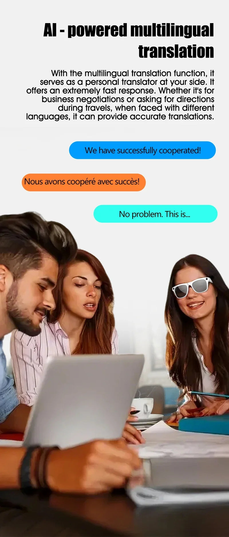 K HD AI Smart Glasses Voice Assistant ChatGPT Camera 100MP Bluetooth Calling 260mAh 30+ Hour Battery WiFi NFC Connectivity Android Compatible Hands-Free Recording Music Control Smart Eyewear