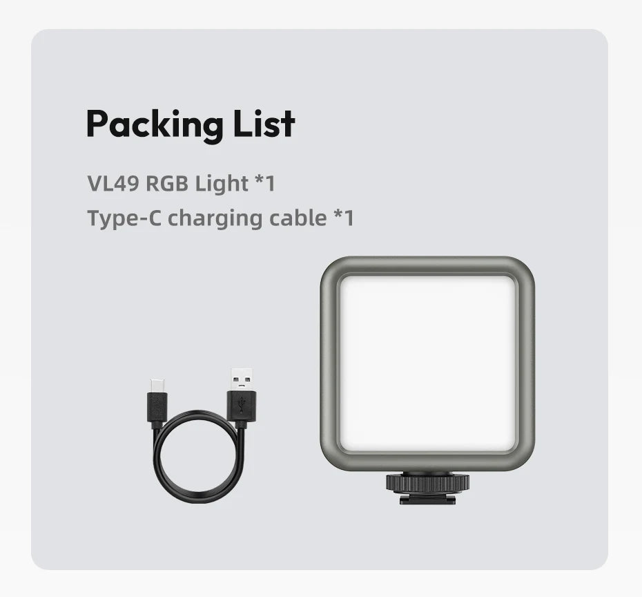 Ulanzi VL49 RGB Mini Pocket RGB Video Light Fill Light for DSLR Camera Smartphone Photography Live Streaming 2500-9000K 2000mAh