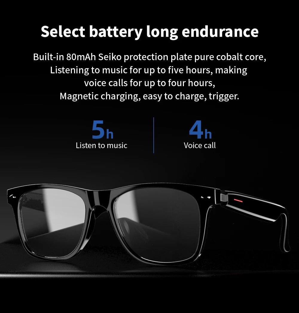 SENBONO E13 Smart Glasses with Blue Light Filter Lenses, Built-in Mic & Speakers, Touch Controls, Voice Assistant for Calls & Music, Android/iOS Compatible