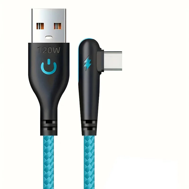 NNBILI 120W fast charging USB to Type-C cable, nylon braided, 90 ° elbow design with high power output suitable for Huawei oppo - Nova Electronics