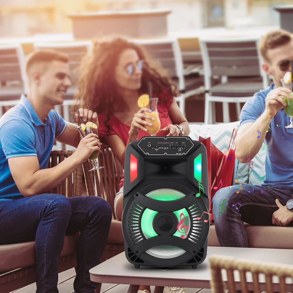 Loud Portable Bluetooth Party Speaker with 12" Subwoofer, RGB Lights & Karaoke Mic β Rechargeable Sound System for Outdoor Events, DJ Sessions, and Home Gatherings - Nova Electronics