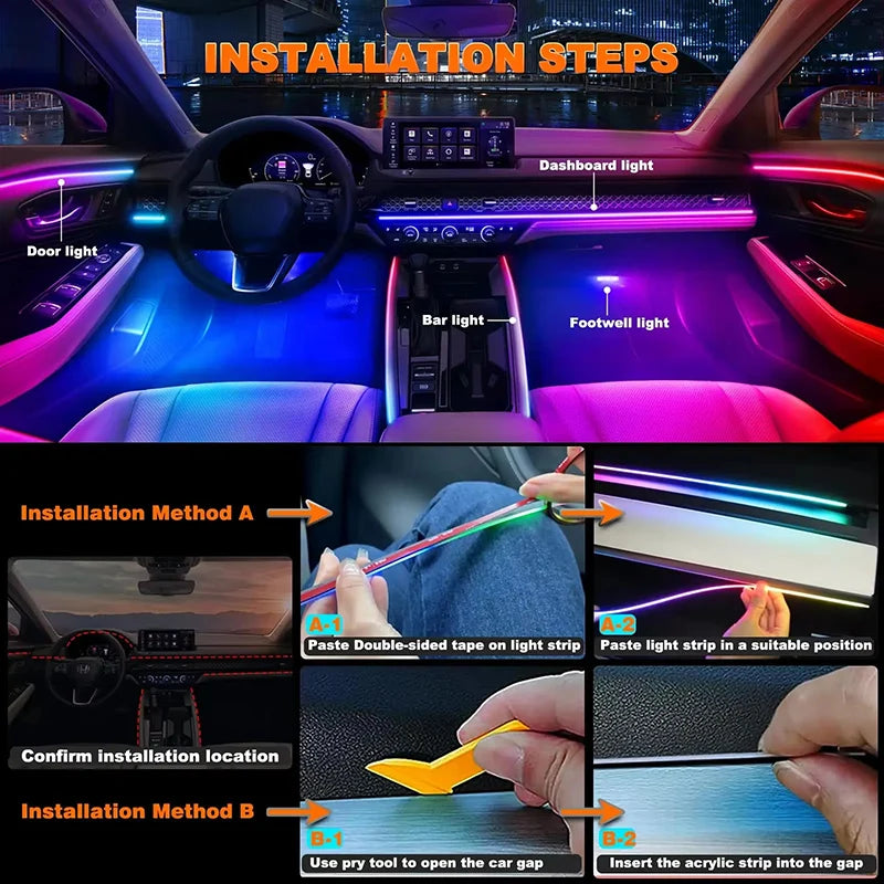 10/6/4/2/1 IN 1 Car Full RGB LED Ambient Rainbow Light Strip/ USB Dream Symphon music Atmosphere Lamp with App Remote Control