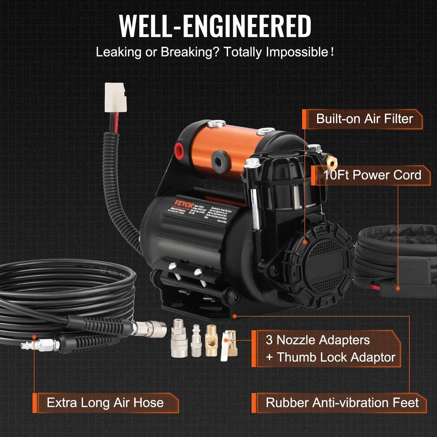 VEVOR Car Air Compressor Portable Tire Inflator Heavy Duty 3.5CFM Air Pump Kit for Auto Accessories Jeep Vehicle with Air Tools - Nova Electronics
