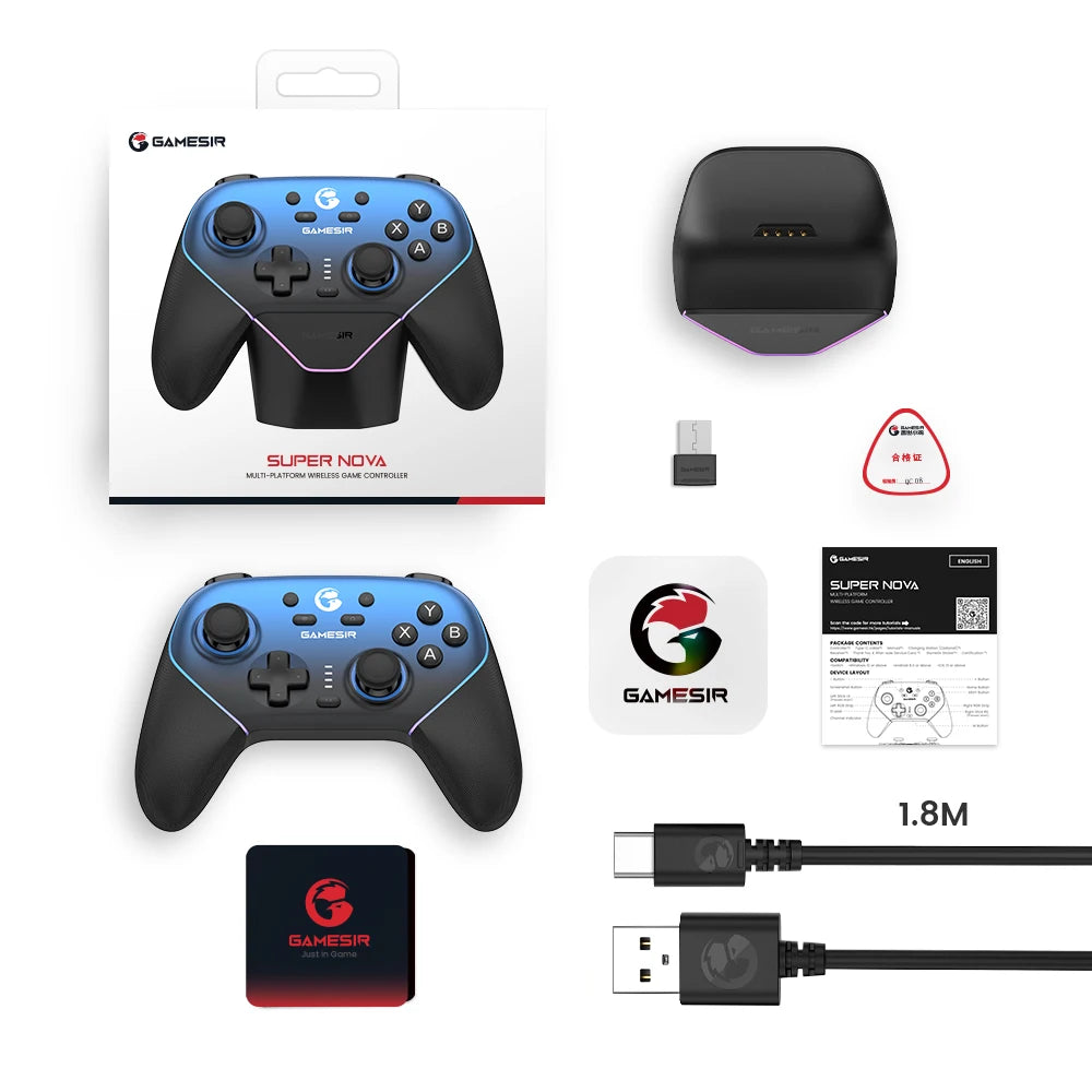 Wireless Switch Controller with Charging Dock | GameSir Super Nova Hall Effect Joysticks, RGB Lights, Anti-Drift, PC/Android/iOS Compatible, Dual Motors & Back Buttons - Nova Electronics