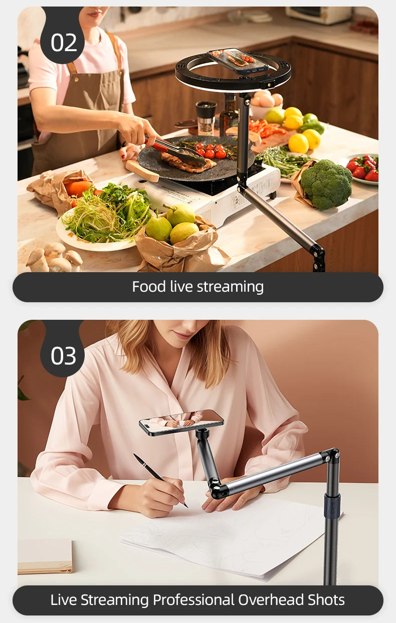 TELESIN Magnetic Mobile Phone Floor Stand Cantilever Live Broadcast Tablet Bracket Lifting Bracket Universal Mobile Phone Holder