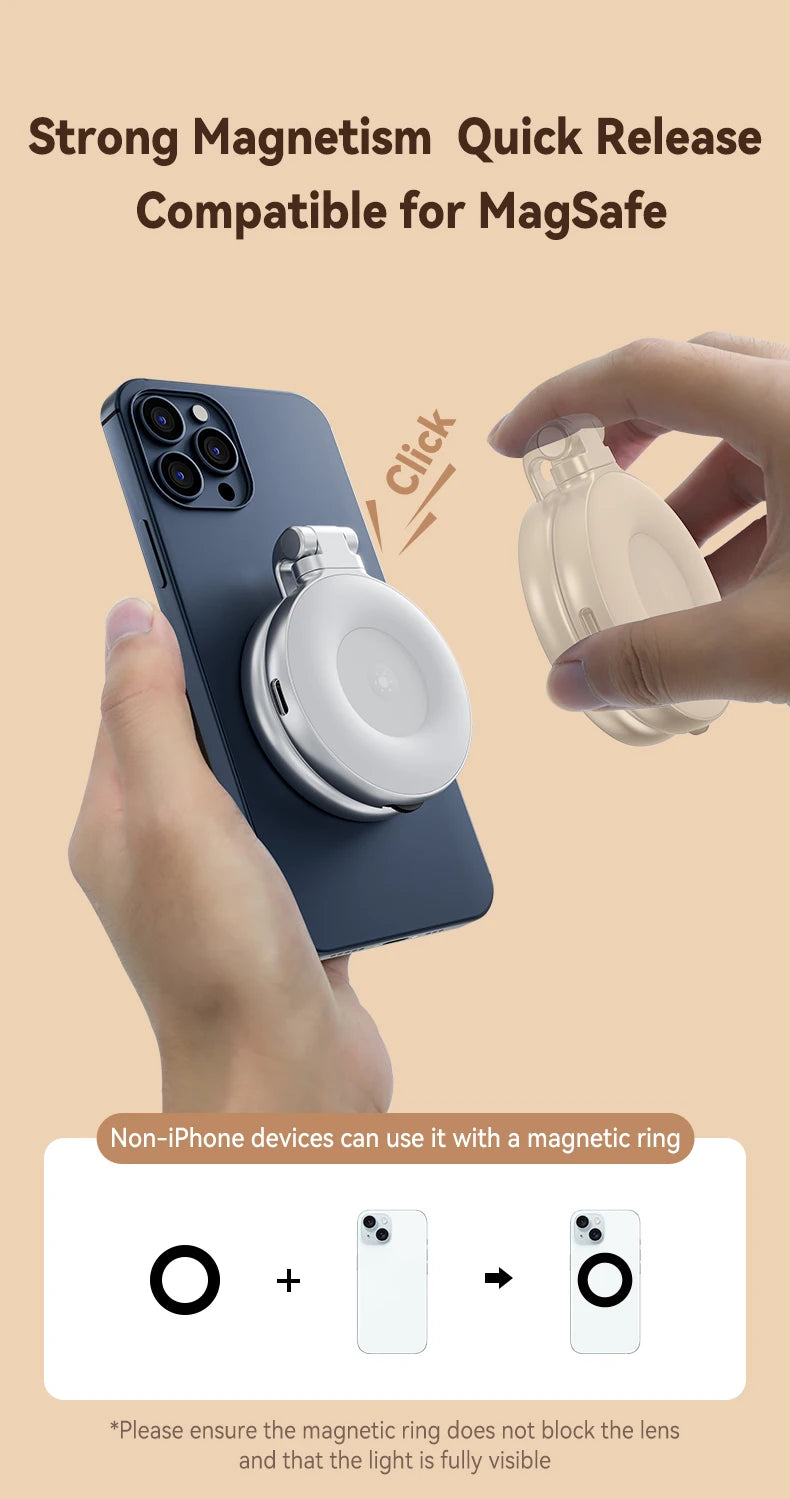 TELESIN Magnetic Fill Light Mini Selfie Light 3 Modes Adjustable Brightness for Smartphone Iphone XIAOMI HUAWEI SAMSUNG Phone