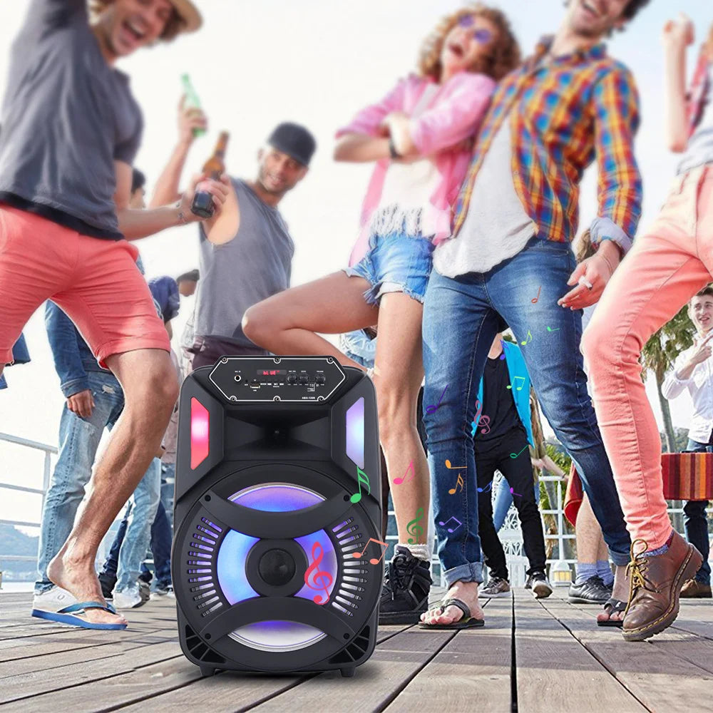 Loud Portable Bluetooth Party Speaker with 12" Subwoofer, RGB Lights & Karaoke Mic β Rechargeable Sound System for Outdoor Events, DJ Sessions, and Home Gatherings - Nova Electronics