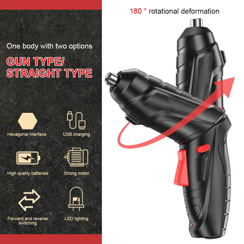 2/47pcs 3.6V Screwdriver Kit Rechargeable Lithium Battery Cordless Electric Screwdriver Drill Kit Folding Home Power Tools - Nova Electronics