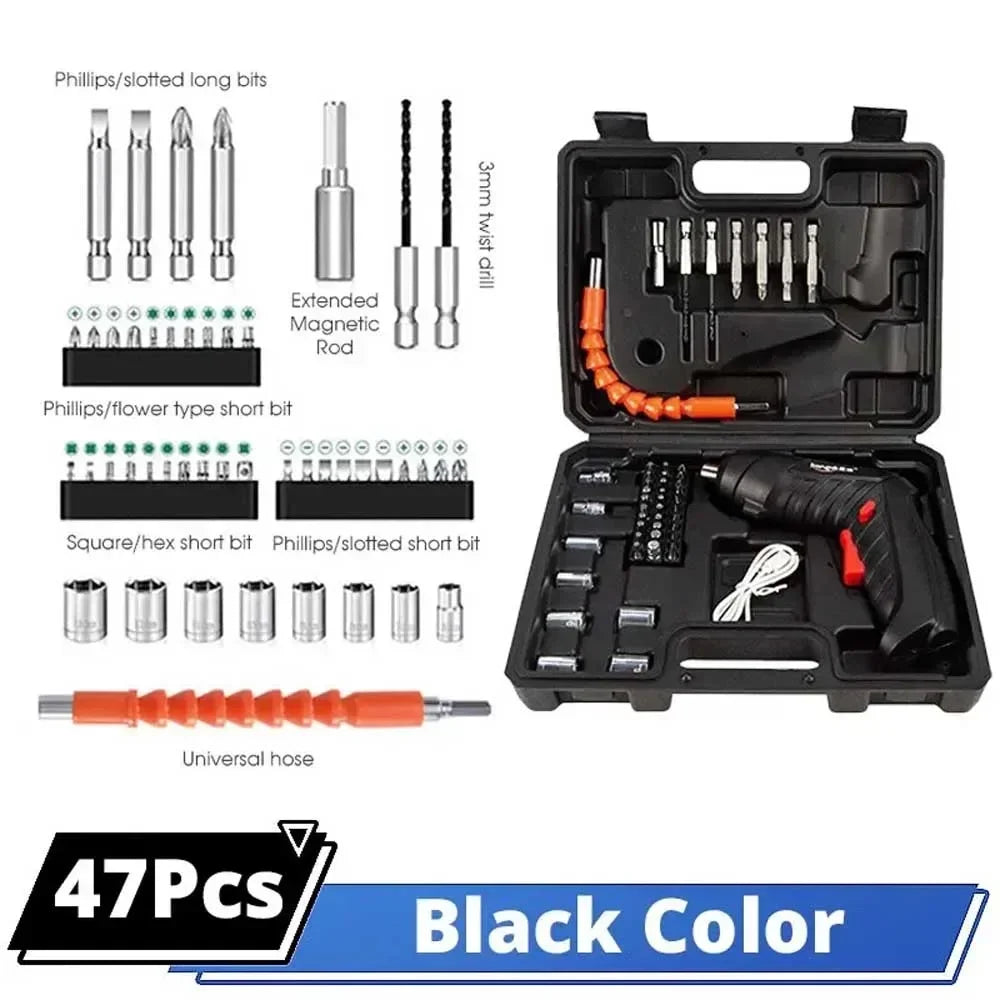 2/47pcs 3.6V Screwdriver Kit Rechargeable Lithium Battery Cordless Electric Screwdriver Drill Kit Folding Home Power Tools - Nova Electronics