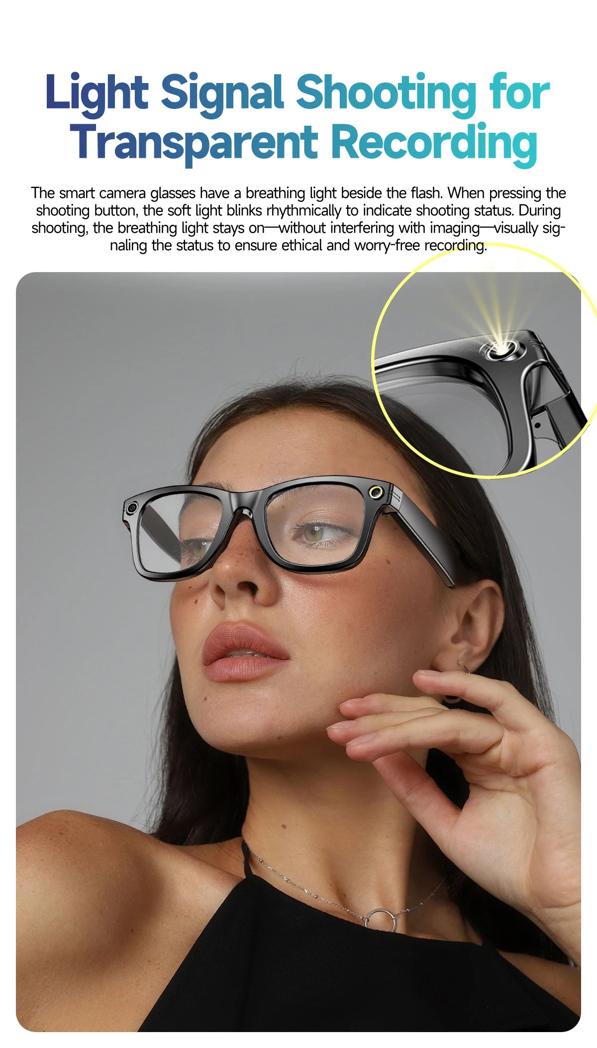 New Camera Glasses 800w Pixel 4K UHD Camera Recording Noise Reduction Ai Recognition Translation Anti Blue Light Smart Glasses