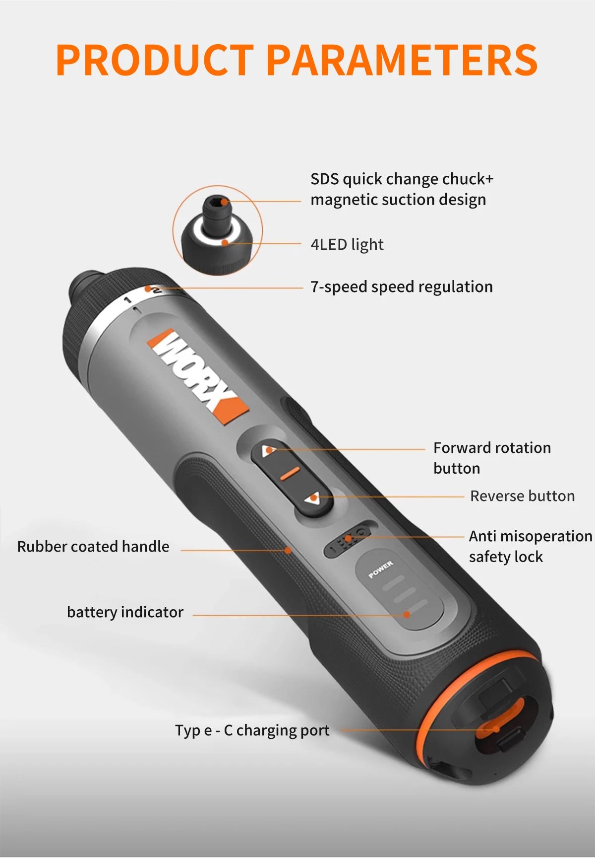 Worx 30 Bit Sets Power Tools WX242 Electrical Screwdriver Sets Smart Cordless drill Screwdrivers USB Rechargeable Handle 4V DIY - Nova Electronics