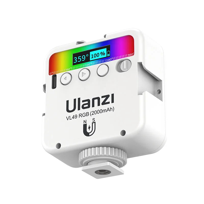 Ulanzi VL49 RGB Mini Pocket RGB Video Light Fill Light for DSLR Camera Smartphone Photography Live Streaming 2500-9000K 2000mAh