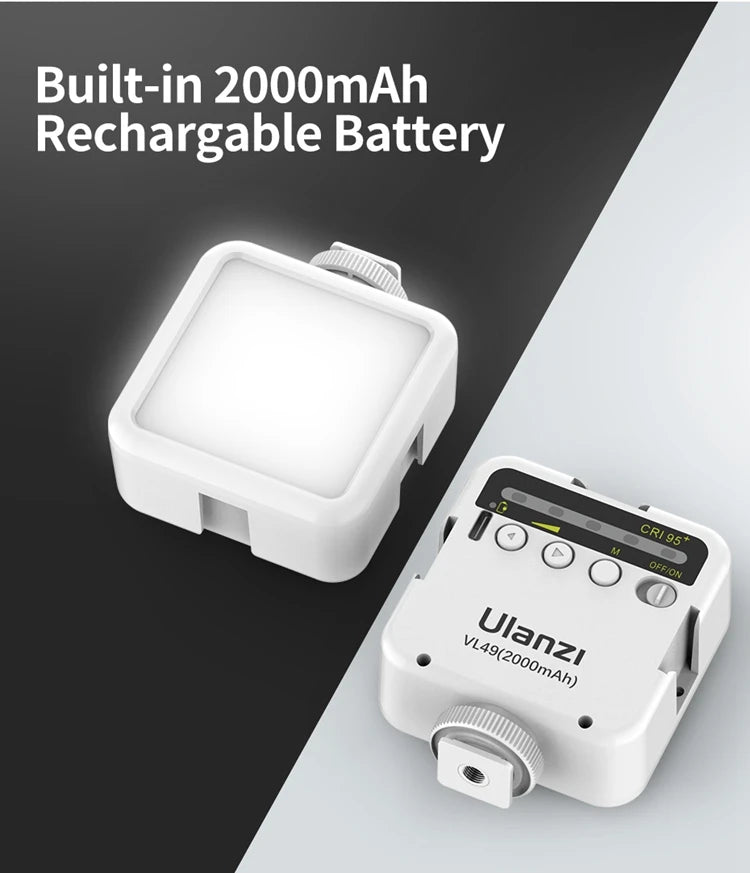 Ulanzi VL49 6W Mini Vlog LED Fill Light White 2000mAh 5500K Zoom Lighting Photographic Lighting Video Phone Selfie Fill Lamps