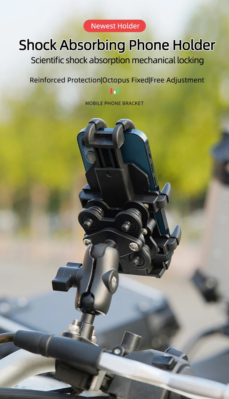 Motorcycle Bike Phone Holder w/ Shock Absorbe Handlebar Fork Stem Mount GPS Clip for 4.7-7.1 inch Shockproof Mobile Phone Stand - Nova Electronics
