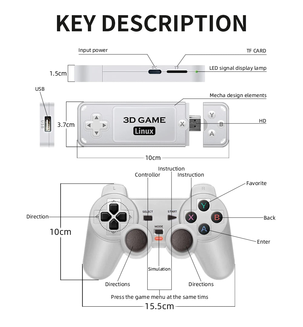 BOYHOM Y6 Retro Game Console 4K 60fps HDMI Output Low Latency GD10 TV Game Stick Dual Handle Portable Home Game Console for GBA