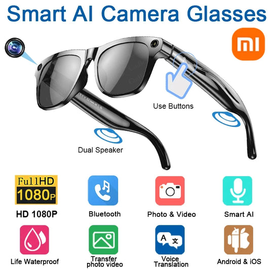 Smart Glasses with Bluetooth Calling, AI Voice Assistant, HD Camera & Music Playback – Wireless Sunglasses for Outdoor Sports, Hands-Free Video Recording & Translation