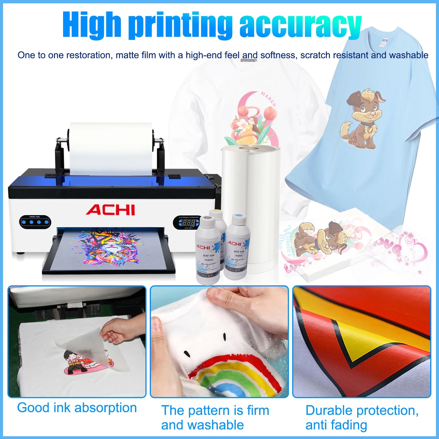 ACHI A3 DTF Printer R1390 A3 T-shirts Printier ROLL DTF Transfer Film Printer With DTF Oven For Fabric T-shirt Clothes EU STOCK - Nova Electronics