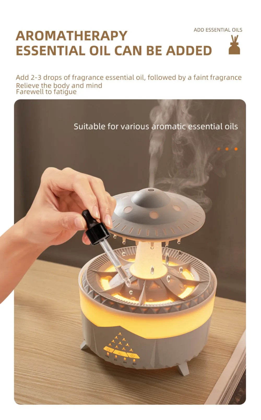 UFO Rotating Raindrop Aromatherapy Essential Oils Air Diffuser with RGB Night Lamp Remote Controls UFO Ultrasonic Air Humidifier