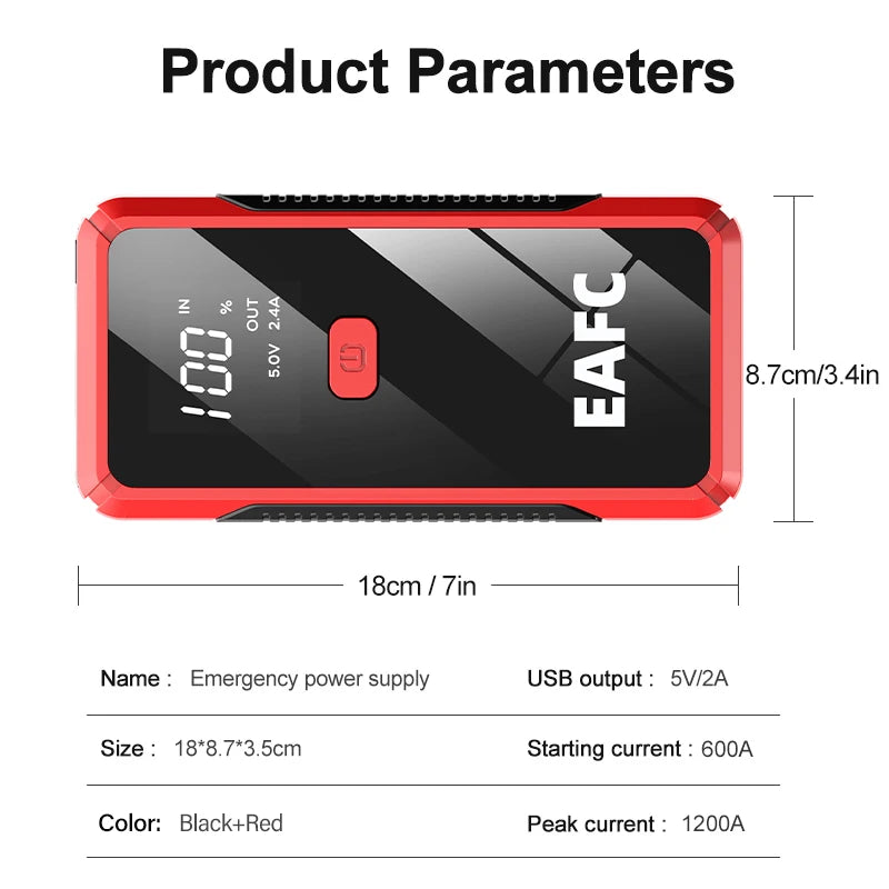 Car Jump Starter 2000A Power Bank Portable Car Battery Charger for 12V Auto Starting Device Petrol Diesel Emergency Booster