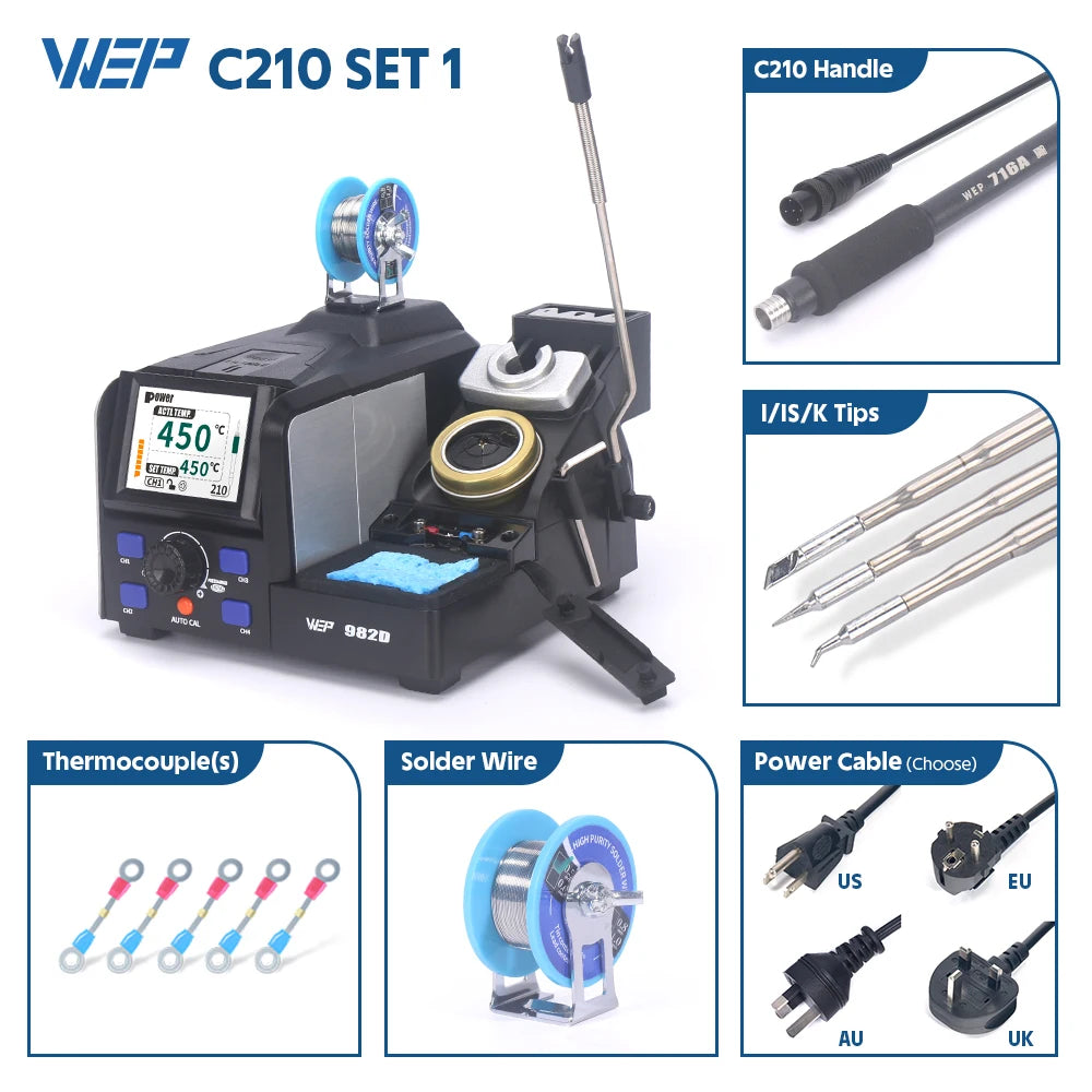 WEP 982D Precision Soldering Station 150W Rapid Heating Auto Calibration Professional Iron for SMD IC Repair C245 C210 982D-II - Nova Electronics