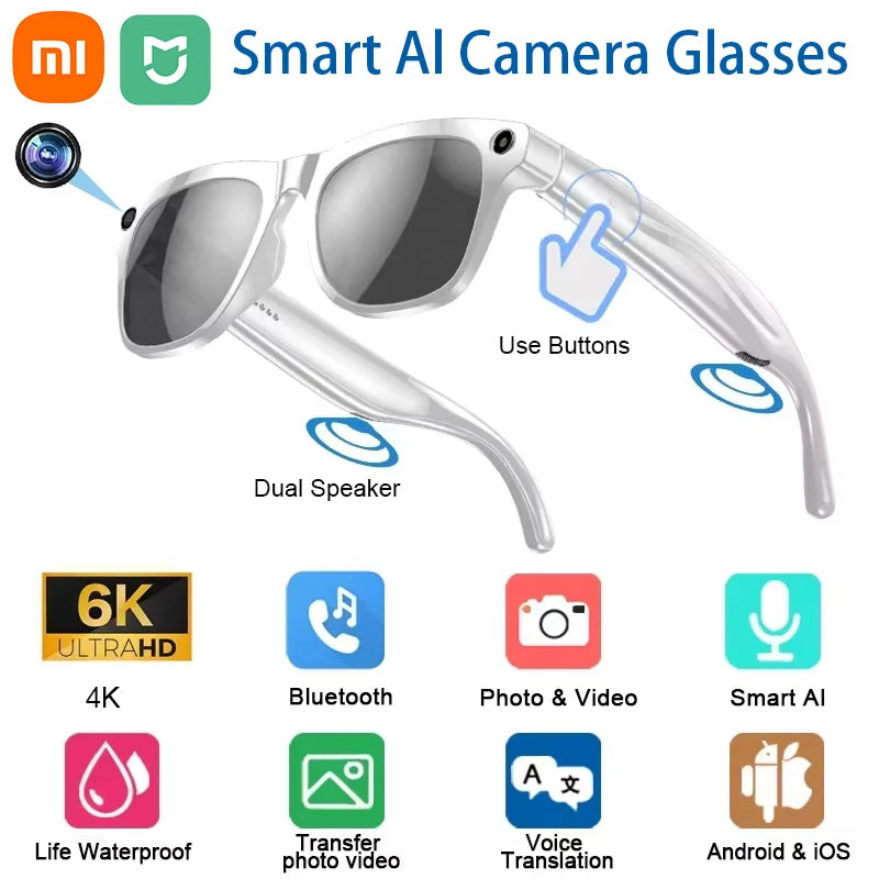 K HD AI Smart Glasses Voice Assistant ChatGPT Camera 100MP Bluetooth Calling 260mAh 30+ Hour Battery WiFi NFC Connectivity Android Compatible Hands-Free Recording Music Control Smart Eyewear