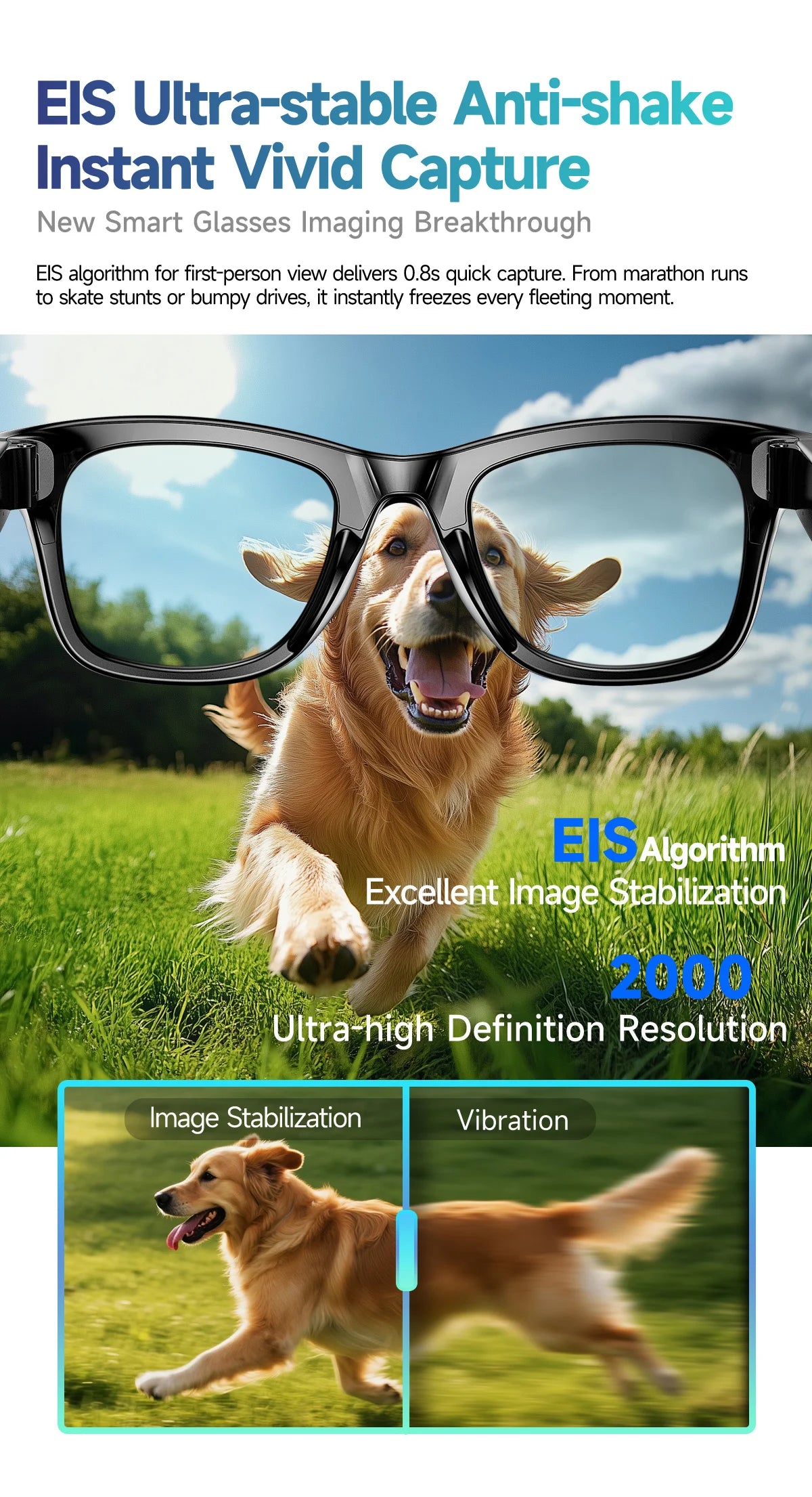 New Camera Glasses 800w Pixel 4K UHD Camera Recording Noise Reduction Ai Recognition Translation Anti Blue Light Smart Glasses