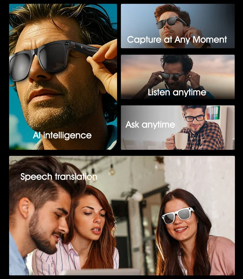 K HD AI Smart Glasses Voice Assistant ChatGPT Camera 100MP Bluetooth Calling 260mAh 30+ Hour Battery WiFi NFC Connectivity Android Compatible Hands-Free Recording Music Control Smart Eyewear