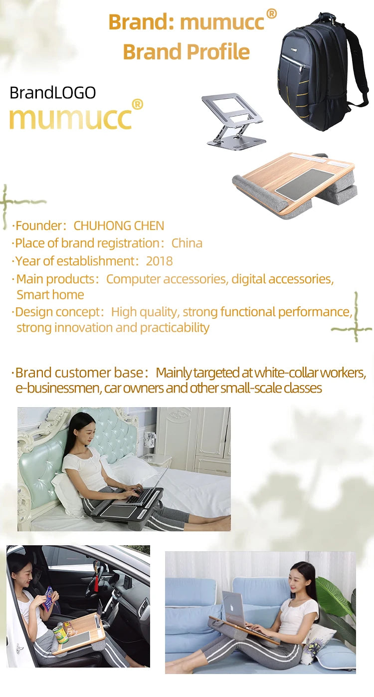 Portable Laptop Desk with Cushion Base - Wooden Lap Table for Bed, Couch & Travel - Built-in Mouse Pad & Storage - 42.5cm Bamboo Computer Tray for Students, Remote Workers & Digital Nomads - Nova Electronics
