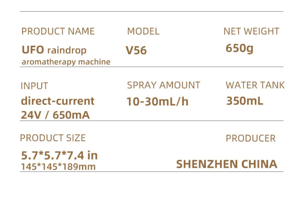 UFO Rotating Raindrop Aromatherapy Essential Oils Air Diffuser with RGB Night Lamp Remote Controls UFO Ultrasonic Air Humidifier