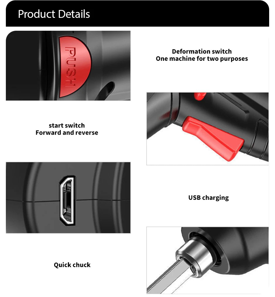 2/47pcs 3.6V Screwdriver Kit Rechargeable Lithium Battery Cordless Electric Screwdriver Drill Kit Folding Home Power Tools - Nova Electronics