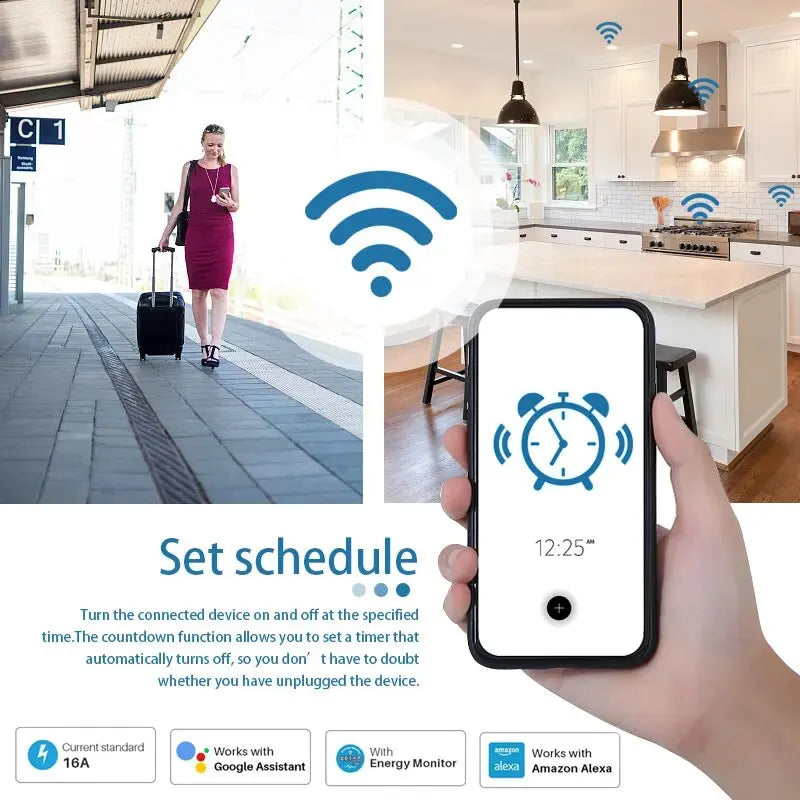 Tuya Wifi Smart Socket EU Plug 16/20A Power Monitor Remote Control SmartLife APP Works with Alexa Yandex Alice Google Assistant - Nova Electronics