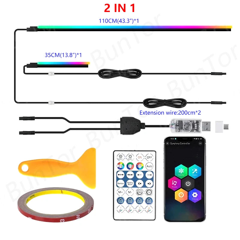10/6/4/2/1 IN 1 Car Full RGB LED Ambient Rainbow Light Strip/ USB Dream Symphon music Atmosphere Lamp with App Remote Control