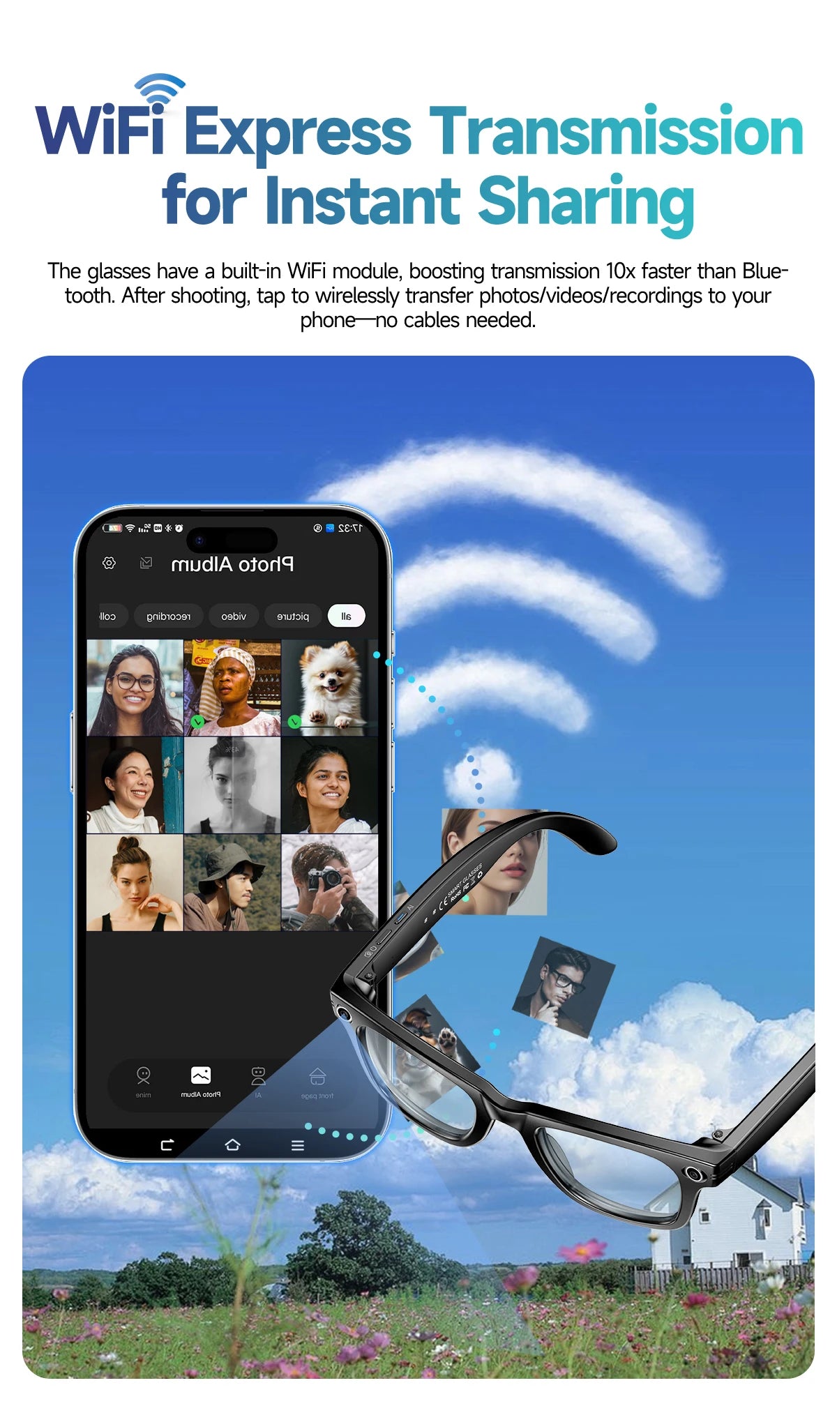 New Camera Glasses 800w Pixel 4K UHD Camera Recording Noise Reduction Ai Recognition Translation Anti Blue Light Smart Glasses