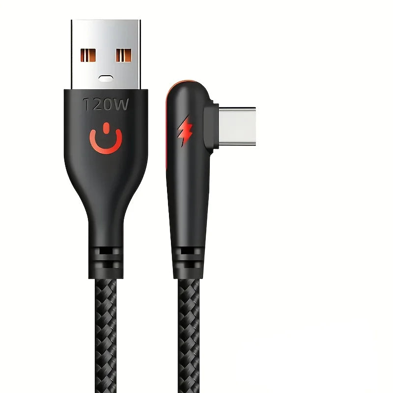 NNBILI 120W fast charging USB to Type-C cable, nylon braided, 90 ° elbow design with high power output suitable for Huawei oppo - Nova Electronics